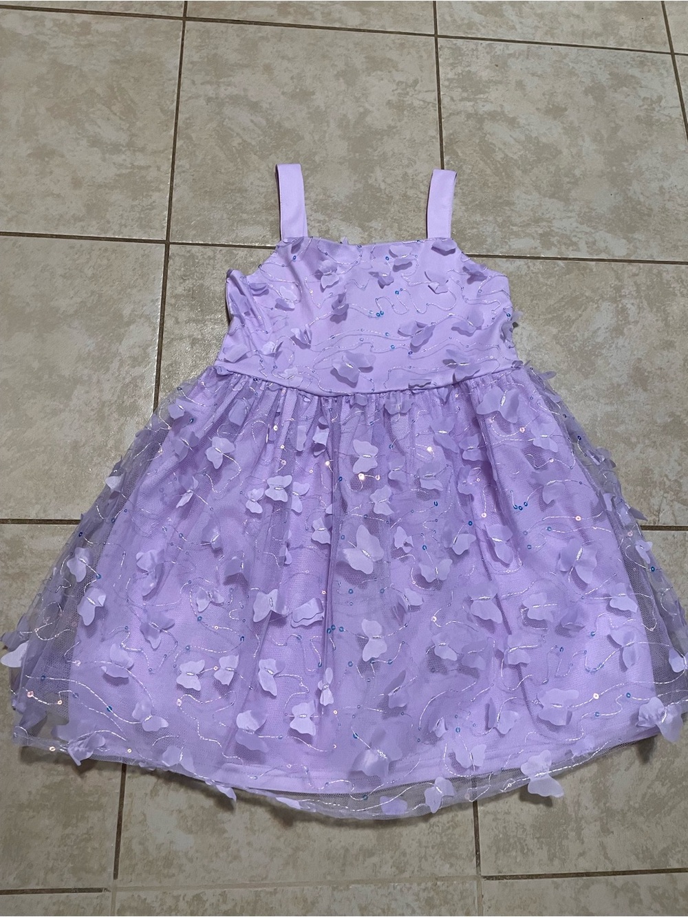 Girls Purple Sequined Butterfly Dress